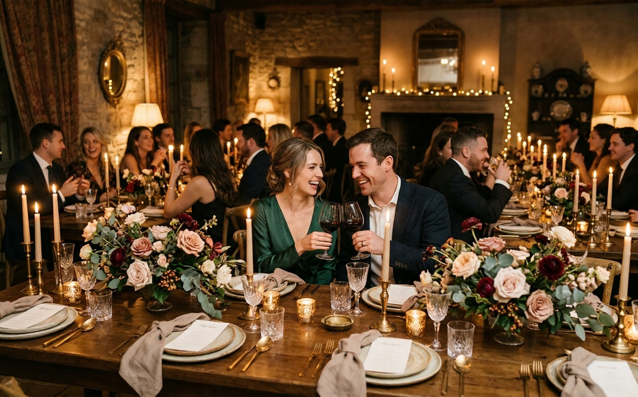 Intimate celebration — elegant private gathering with warm ambient lighting